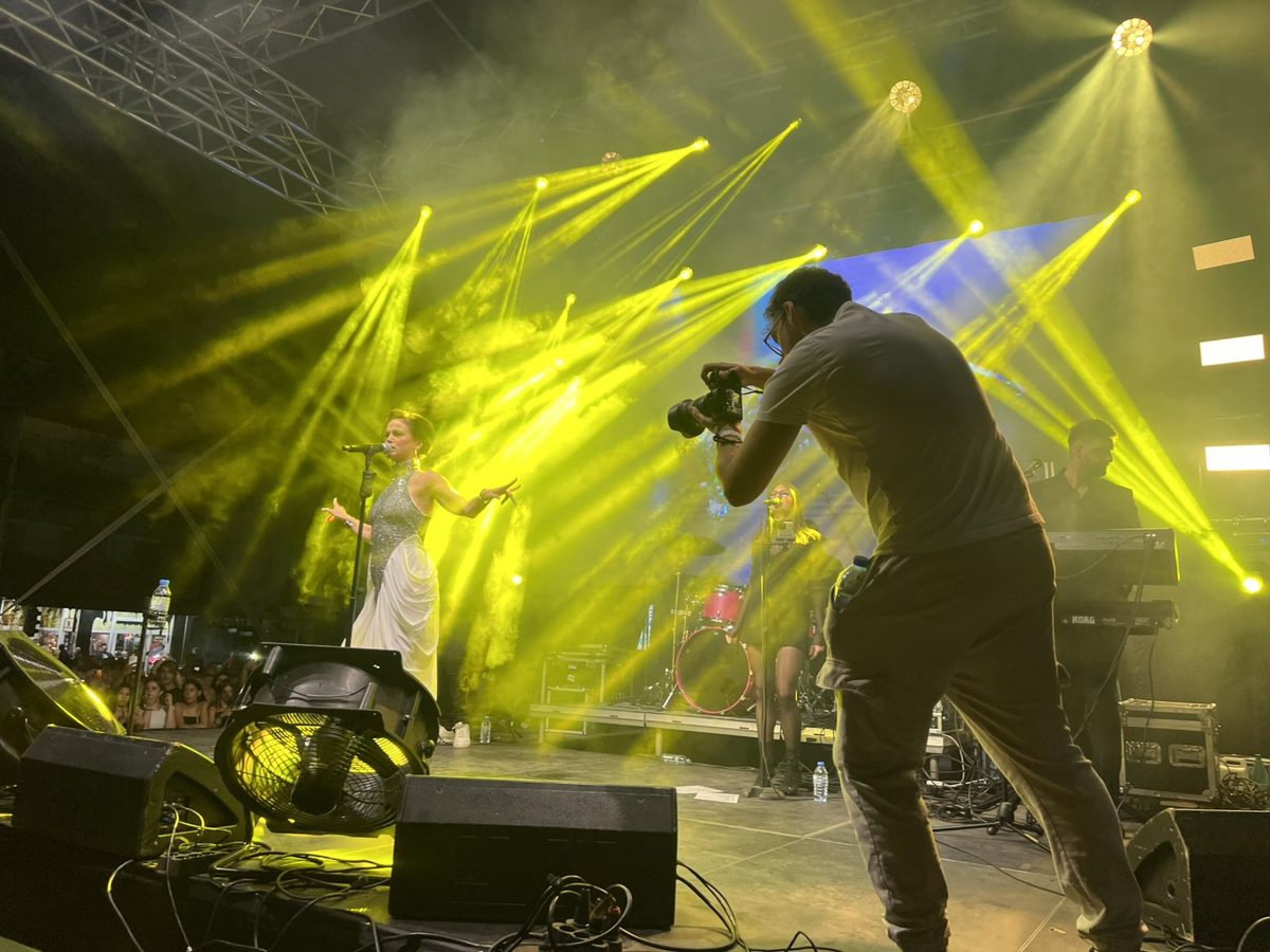 Shooting a live concert from the stage in yellow lights